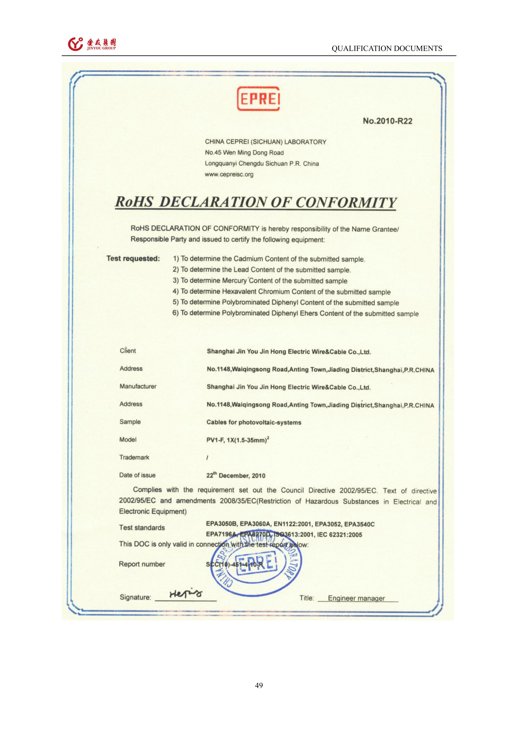 Solar Cable Specification 2