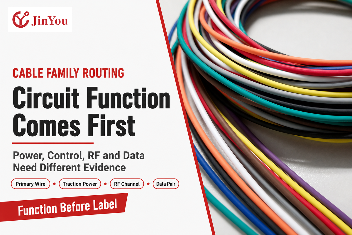 Nine automotive cable families route power, control, RF and data circuits to different evidence (SAE J1128, ISO 19642, UL)