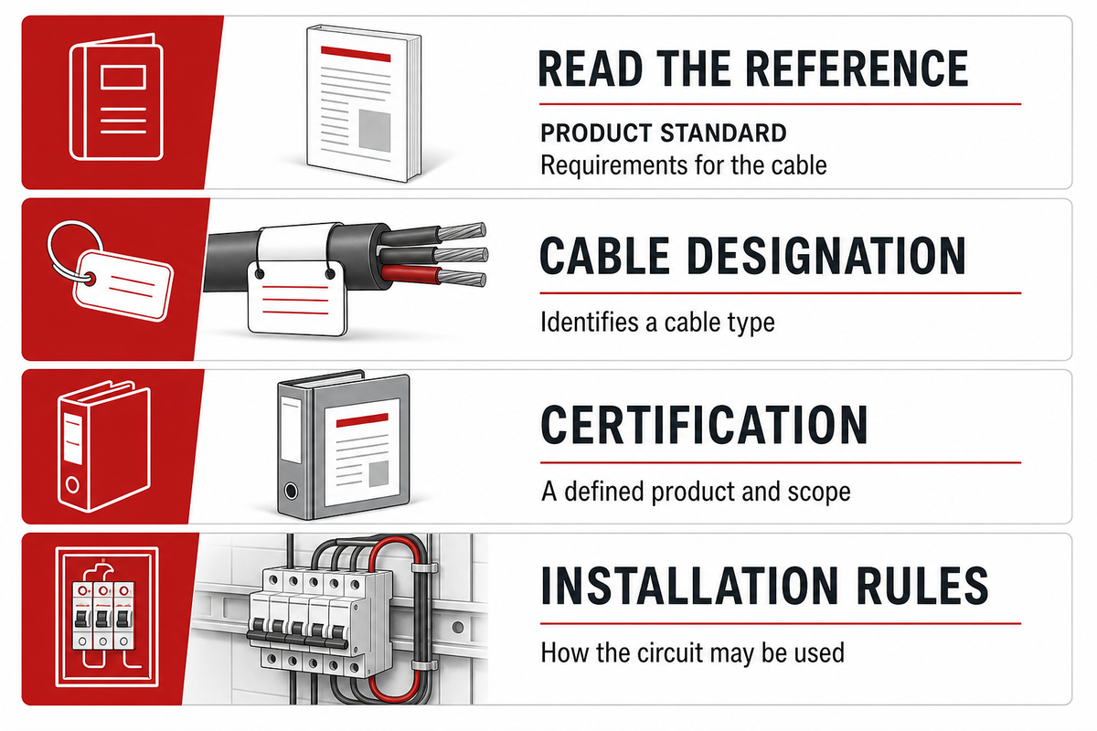 Standards, cable names, certification and installation rules — The reader can classify a reference before asking what it approves.