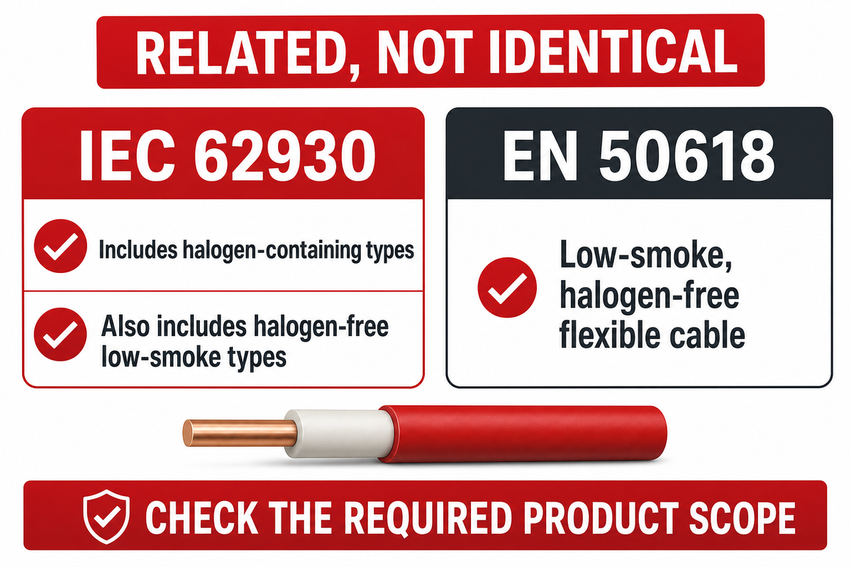 IEC 62930 and EN 50618: related PV cable standards — Explains why matching voltage categories do not make the IEC and EN material scopes identical.