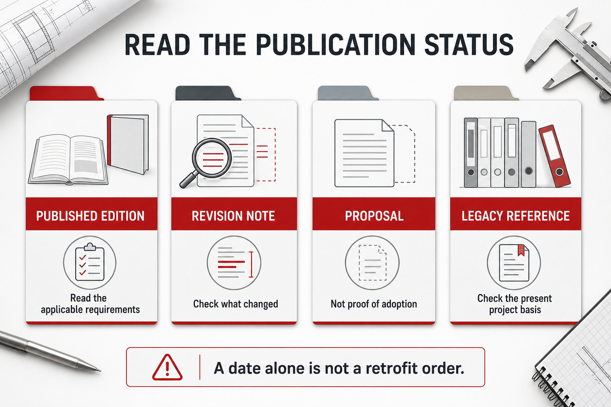 Reading revisions and legacy cable claims — Distinguishes publication status from automatic expiry or retrofit requirements.