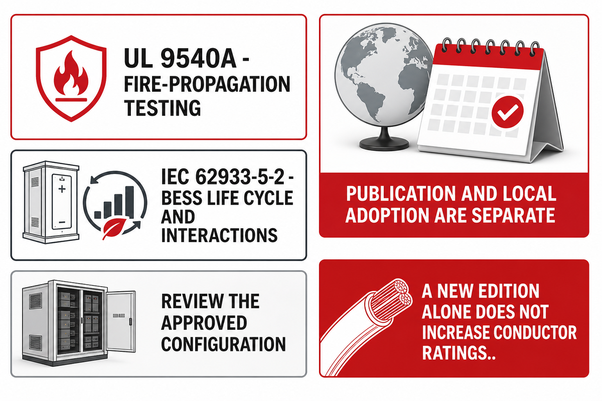 New standards editions require scope and configuration review, not automatic cable-rating increases; UL and IEC sources.
