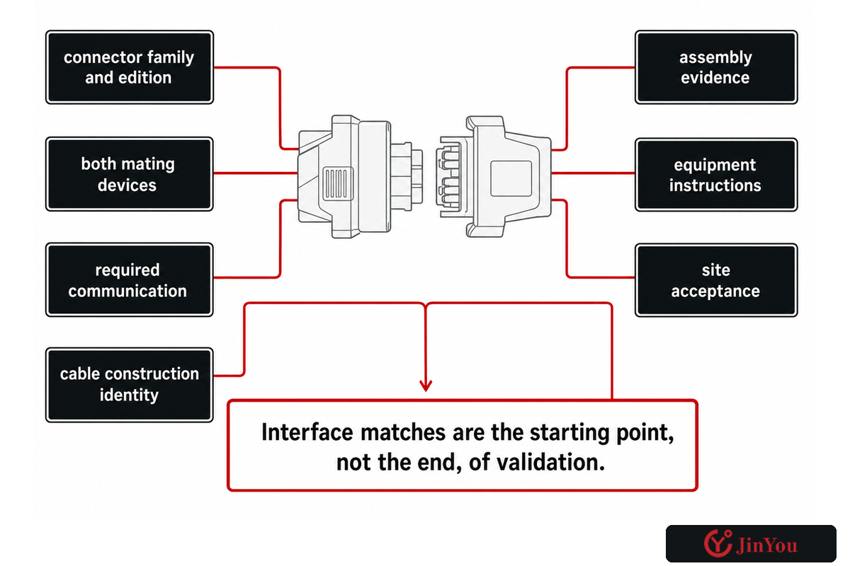 Compatibility checkpoint records connector, mating, communication, cable, evidence, instructions and acceptance