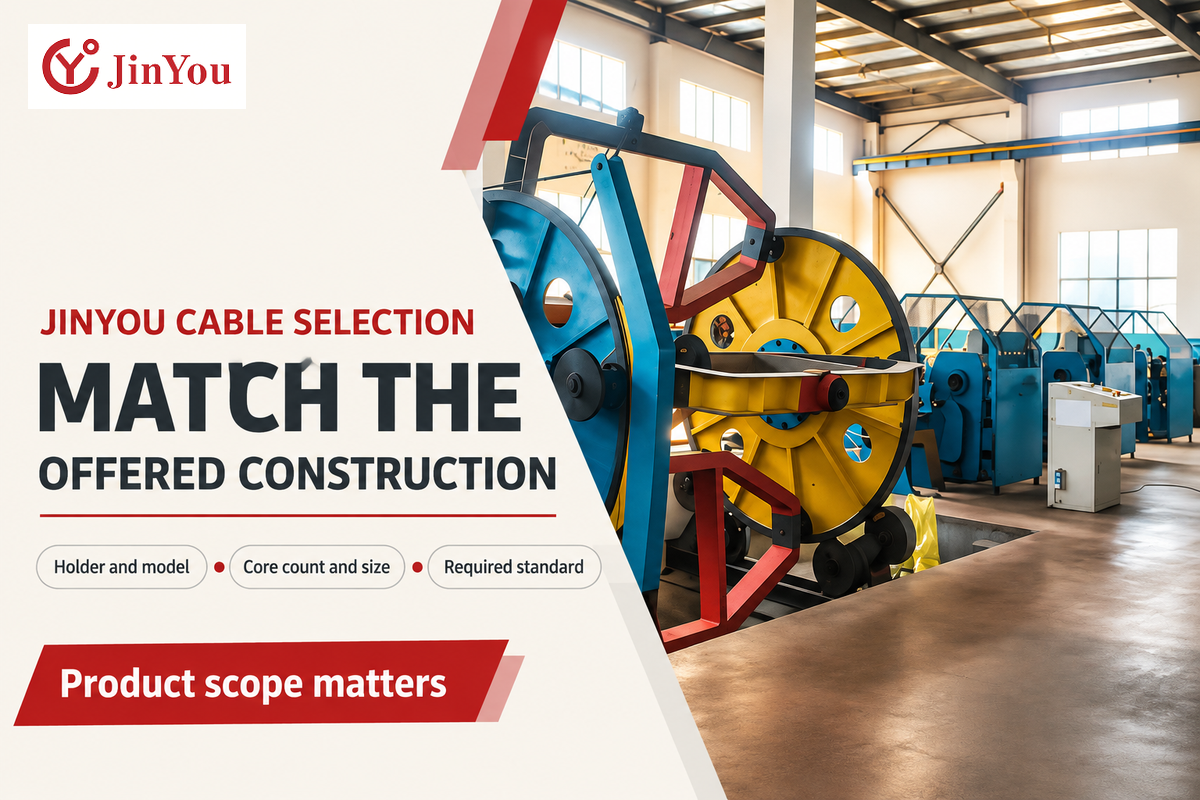 Match certificate holder, model, core count and size to the offered cable, using the scoped Certipedia record and named Jinyou product pages.